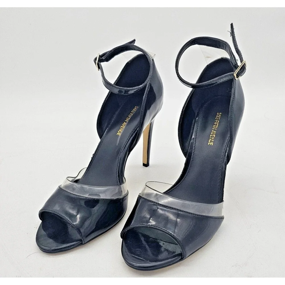 SAKS Fifth Avenue Ave Stilleto High Heel Leather Dress Party Open Toe Shoes 7.5